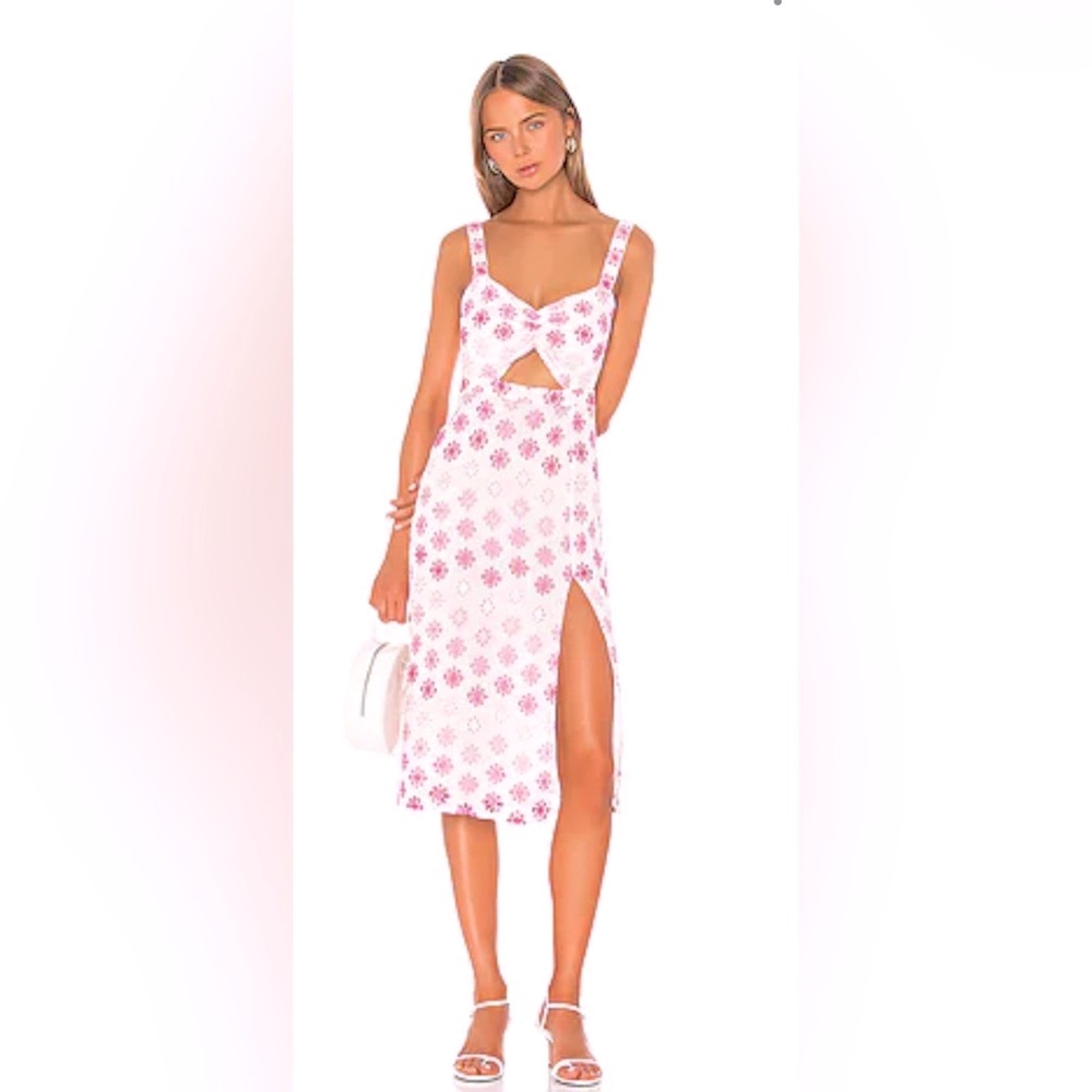 Lovers + Friends Reece Midi Dress Front Slit Embroidery Eyelet Flowers Dress S
